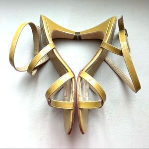 Flavio Gatto Golden Beige Patent Leather Italian Heeled Strappy Sandals US 6.5